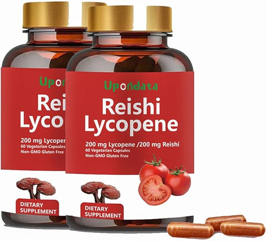 Lycopene Capsules, Natural Lycopene 200mg with Organic Reishi Mushroom 200mg Supplement for Prostate Health and Immune Support - Gluten-Free, Non-GMO, 60 Capsules (2 Pack)