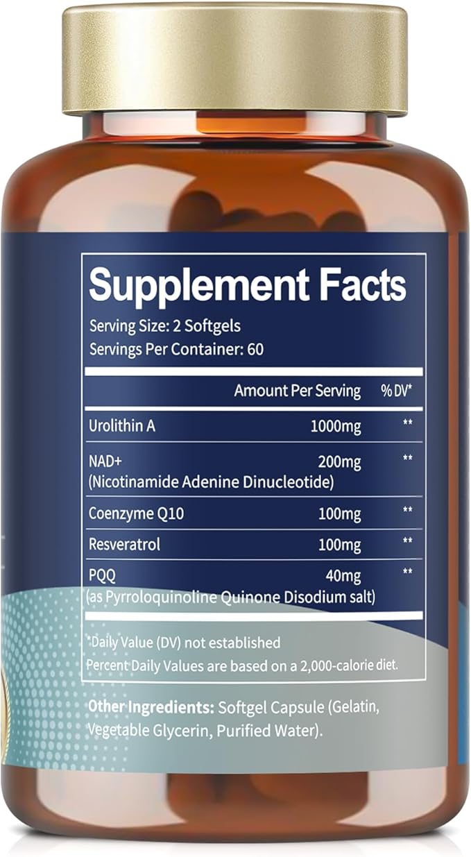 Urolithin A Supplement 1000mg with NAD,CoQ10,Supplement for Women 120 Softgels for Muscle Energy Antioxidants(Pack of 2)