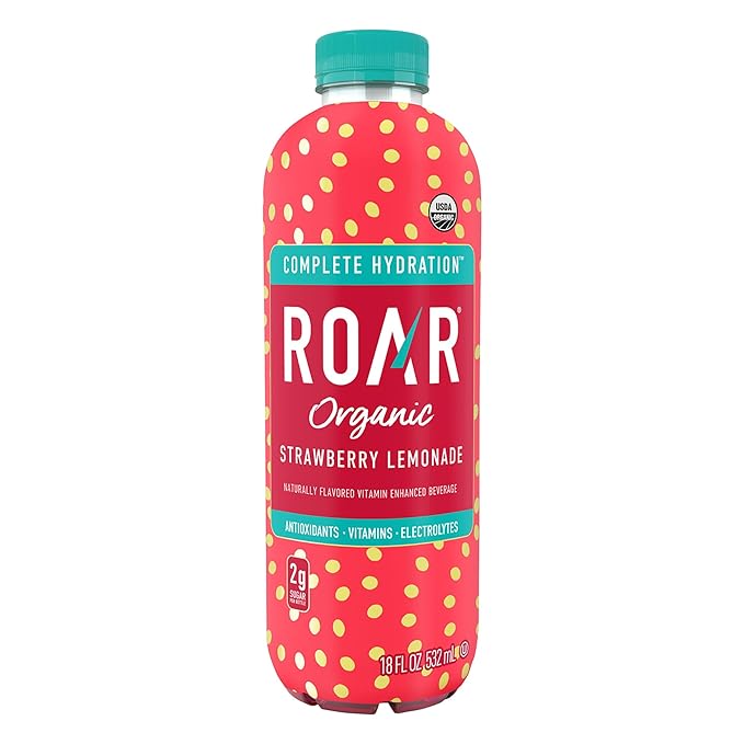 ROAR Complete Hydration Organic - Electrolyte Drinks Loaded with Vitamins C, B5, B12 - Non-GMO, Gluten-Free - Strawberry Lemonade - 12 pc