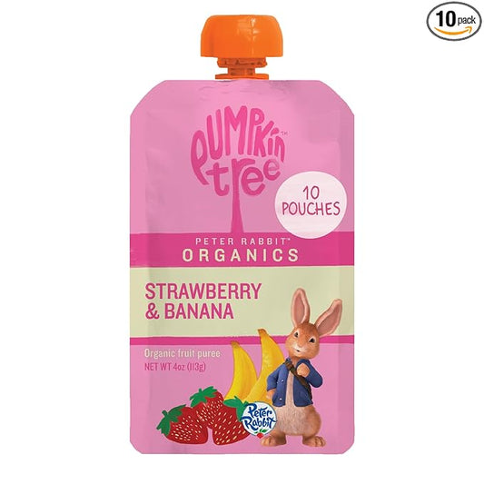 Pumpkin Tree Peter Rabbit Organics Strawberry and Banana Pure Fruit Snack, 4 Ounce (Pack of 10)