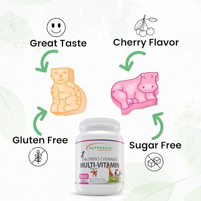 Children’s Chewable Multi-Vitamins - Promoting Kids' Overall Development - USA-Made, May Help to Support Immune, Bone, Brain & Overall Well Being- Vegan & Gluten Free - 12000 Cherry Tablets