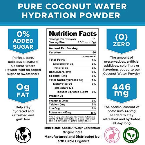 Earth Circle Organics Pure Coconut Water Powder | Coconut Electrolyte Powder for Energy and Hydration Supplement | No Additives | Unsweetened | Vegan | Keto | Gluten Free - 5lbs