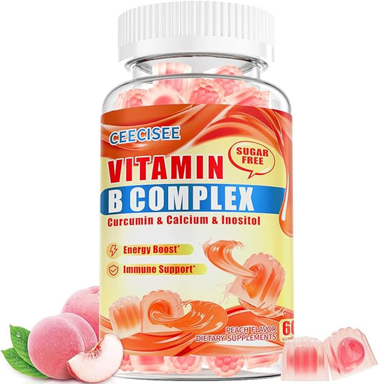 Natural Methylated Vitamins B Gummies: Chewable Supplement Complex with B1 B2 B3 B5 B6 B7 B9 B12 Zinc Magnesium Ashwagandha for Daily Energy Support - for Vegan Work Adults(60Count)