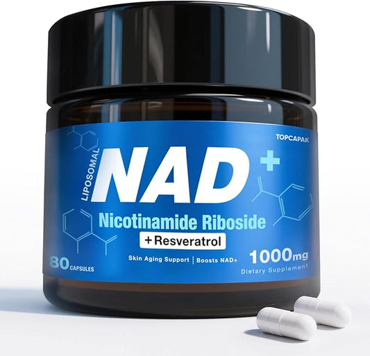 NAD Supplement - NAD Nicotinamide Riboside Resveratrol, Liposomal NAD+ Supplement 1000mg for for Women & Men - Healthy Aging, Brain and Cellular Energy, Non-GMO, 80 Capsules
