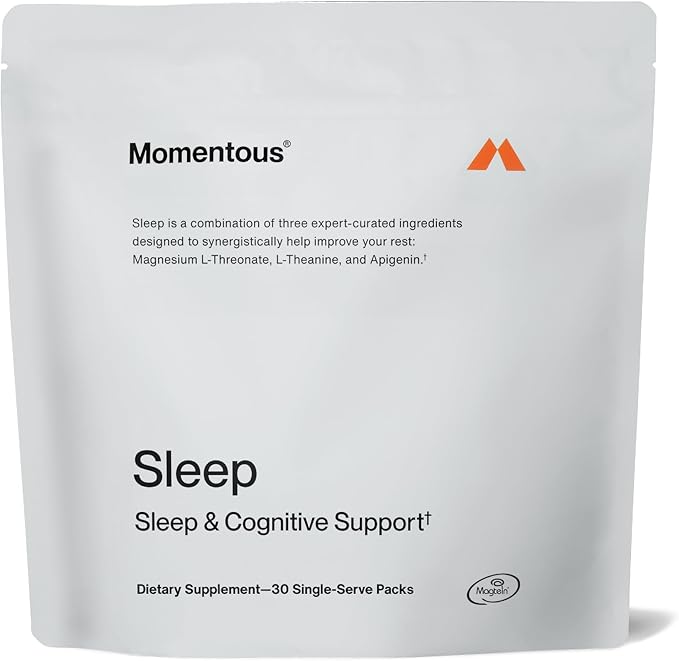 Momentous Sleep Pack - Magnesium Glycinate, Magnesium L-Threonate, and Apigenin - NSF Certified for Sport - 30 Servings