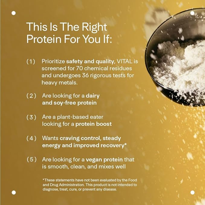 Vital Vegan Protein - Trusted by Life Time Fitness Members - Plant-Based Protein Powder Made from Pea Protein - Supports a Healthy Immune System - Dairy Free & Soy Free - Vanilla, 30 Servings