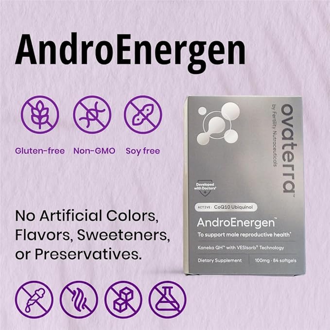 AndroEnergen Male Fertility Supplements, Ubiquinol 100mg CoQ10 Softgels to Support Men’s Reproductive & Sperm Health with Kaneka QH CoQ10 & VESIsorb® Absorption Technology (84 Softgels 28 Day Supply)