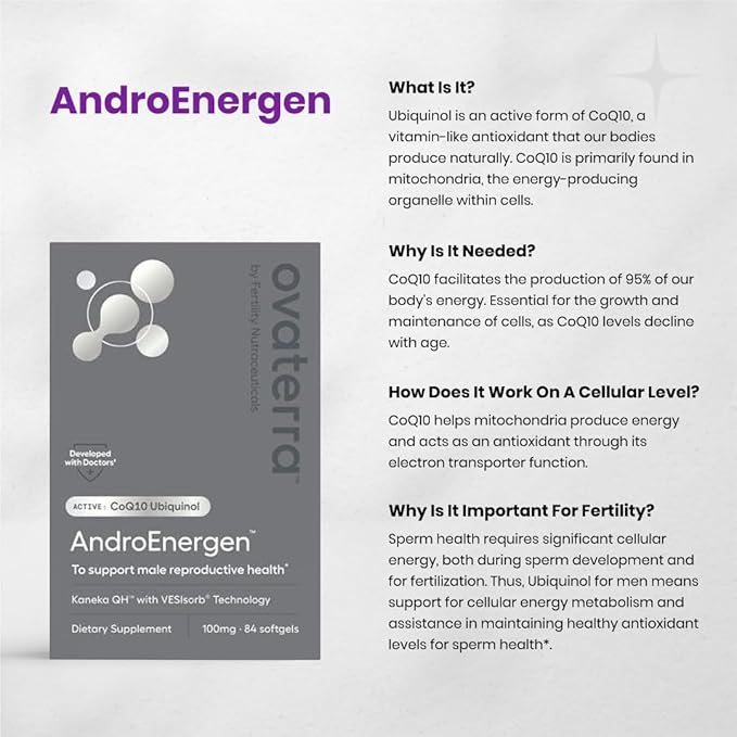 AndroEnergen Male Fertility Supplements, Ubiquinol 100mg CoQ10 Softgels to Support Men’s Reproductive & Sperm Health with Kaneka QH CoQ10 & VESIsorb® Absorption Technology (84 Softgels 28 Day Supply)