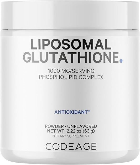 Codeage Liposomal Glutathione Powder - 1,000 mg L-Glutathione per Serving, Liposomal Delivery - 2-Month Supply - Vegan Reduced L-Glutathione - Unflavored - Phospholipid - Non-GMO Gluten-Free - 2.22 Oz