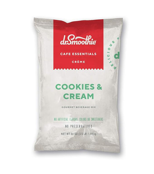 Dr. Smoothie Café Essentials Cookies & Cream – No Artificial Colors, Flavors, or Sweeteners – Shelf Stable – Caffeine-Free – Great for Hot, Iced, & Frozen Frappes (3.5 lb Bag, 23 Servings)