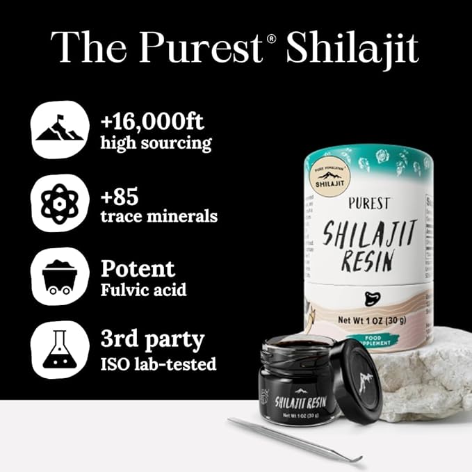 Pure Himalayan Shilajit, High Nutritional Potency, Grade A Shilajit Resin with 85+ Plant-Derived Trace Minerals and Fulvic Acid, Energy & Immune Suport for Men & Women, 3rd Party US Lab Tested (115g)