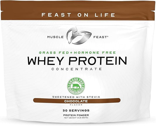 Muscle Feast Grass-Fed Whey Protein Concentrate Powder, All Natural, Hormone Free Pasture Raised Whey Protein Powder for Women & Men, Clean, Non-GMO & Gluten Free Whey Concentrate - Chocolate, 2lb