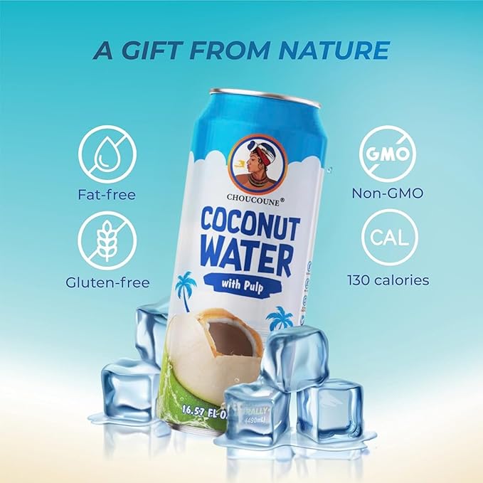Choucoune Original Coconut Water with Pulp - 100% Natural Hydration Drink - Rich in Calcium & Potassium - Refreshing Non-GMO, Gluten-Free Beverage - Perfect Body Health - 130 Calories (Pack of 12)