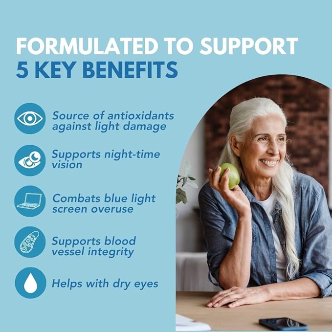 Eye Shield Supplement with Bilberry, Lutein, Zeaxanthin, Astaxanthin, and Beta-Carotene - Supports Dry Eyes, Vision Health, and Night Vision (90 Capsules)