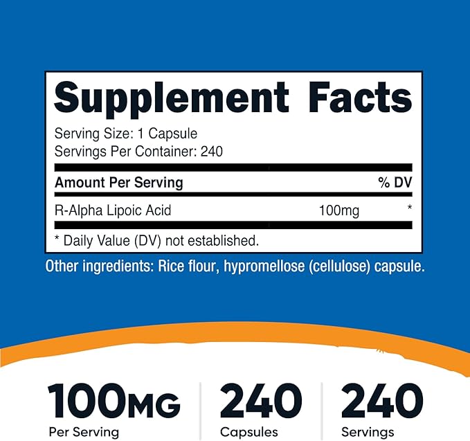 Nutricost R-Alpha Lipoic Acid 100mg, 240 Capsules - Veggie Caps, Vegan, Non-GMO, Gluten Free