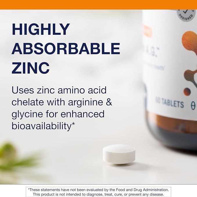 Metagenics Zinc A.G. - Highly Absorbable - 20 mg Zinc - For Immune Support, Bone Health & Energy Metabolism* - Zinc Arginate & Zinc Glycinate - Non-GMO & Gluten-Free - 60 Tablets