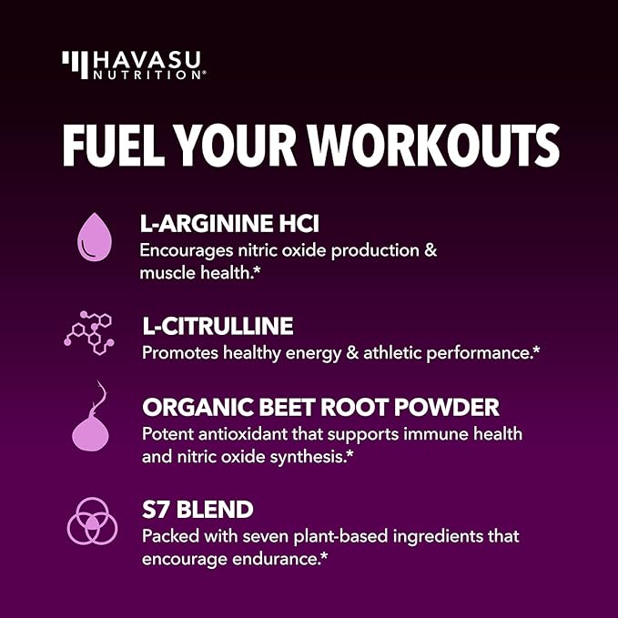 L-Arginine Powder - Nitric Oxide Supplement for Men and Women with L-Citrulline and Beet Root - Pre and Post Workout Support for Endurance and Recovery - Mixed Berry Flavor, 1 Month Supply (30 Scoops)