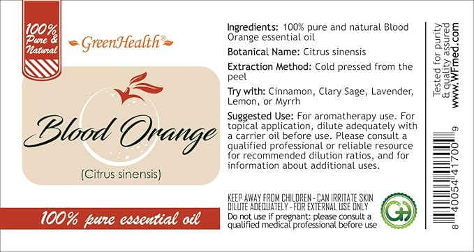 Blood Orange Essential Oil - 128 fl oz (1 Gallon) Plastic Bottle w/Cap - 100% Pure Essential Oil by GreenHealth