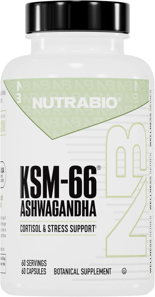 NutraBio Ashwagandha KSM-66 | Ashwaganda Herbal Supplement for Stress, Mood, & Performance | 600 MG of Clinically Studied KSM66 60 Capsules