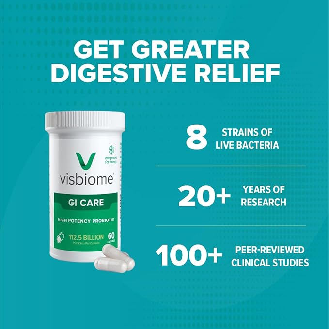 Visbiome® GI Care - High Potency Probiotic - 112.5 Billion CFU Live Probiotics, Original De Simone Formulation, Made in USA, 120 Capsules.