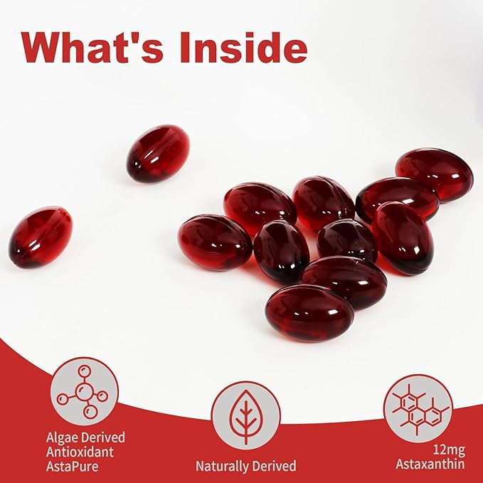 Premium Astaxanthin Supplements 12mg， Softgels 120 Servings, Supports Immune, Skin, Eye & Joint Health-Non-GMO, Gluten-Free, Microalgae Extract Supplement