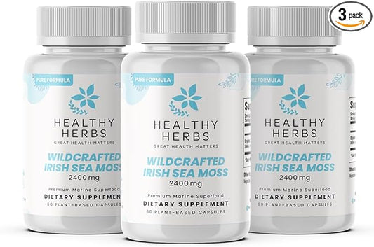 Pure Irish Sea Moss Capsules | US-Made, Vegan, Non-GMO, Easy-Swallow Seamoss Pills | Wild-Harvested Superfood with Over 90 Essential Vitamins & Minerals (3-Pack)