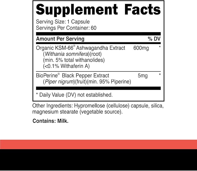 Primal KSM-66 Ashwagandha Complex (60 Capsules / 60 Servings, 600 mg Per Serving) - KSM-66 Ashwagandha with Black Pepper Extract, Gluten Free, Non-GMO