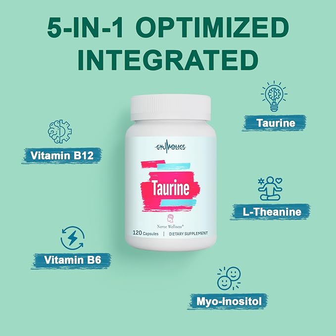 Taurine Supplement 2000mg - Amino Acid Supplement with L-Theanine, Inositol, B6 & B12 - Non-GMO, Gluten-Free, Vegetarian Capsules - 120 Taurine Capsules