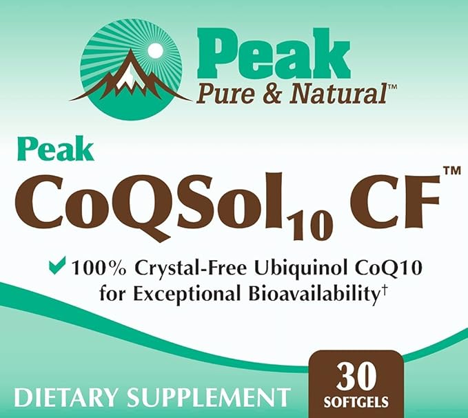 Peak CoQSol10 CF - 100% Crystal-Free Ubiquinol CoenzymeQ10 for Enhanced Bioavailability - Ubiquinol CoQ10 - Natural Energy Booster - Supports Immunity, Brain and Heart Health (30 Softgels)