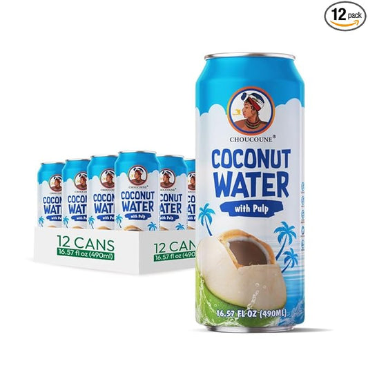 Choucoune Original Coconut Water with Pulp - 100% Natural Hydration Drink - Rich in Calcium & Potassium - Refreshing Non-GMO, Gluten-Free Beverage - Perfect Body Health - 130 Calories (Pack of 12)
