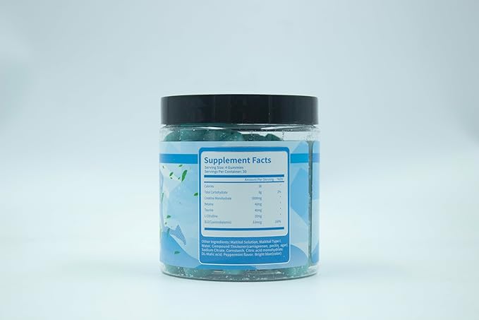 Mint Flavor Creatine Monohydrate Gummies for Men & Women,Contains L-Taurine + Vitamin B12, Betaine, L-Citrulline for Improve Exercise Endurance, Muscle Strength -120 Count