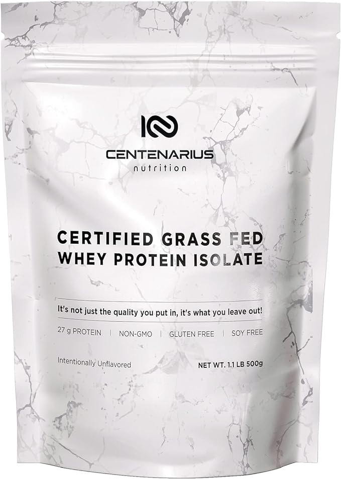Centenarius Nutrition Grass Fed Whey Protein Unflavored Powder 500g with Natural Amino Acids for Optimized Muscle Growth, Recovery & Efficiency - Cold-Filtered, No Additives or Hormones