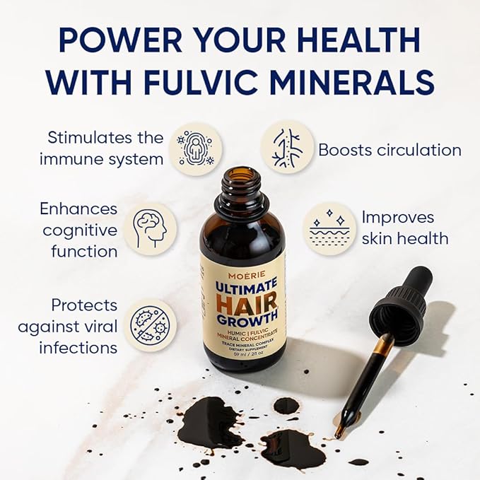 Moerie Fulvic Acid & Humic Acid Trace Mineral Drops - 77 Trace Minerals, 18 Amino Acids, 5 Vitamins - Fulvic Humic Mineral Blend - Liquid Minerals Supplements - 2fl oz