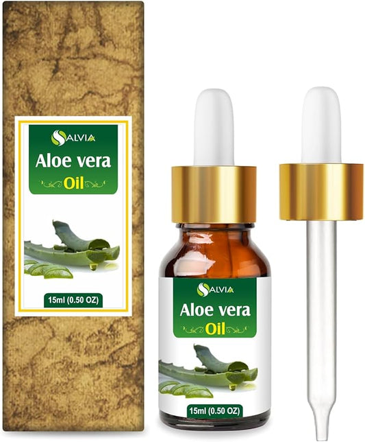 Aloe Vera Oil Therapeutic Premium Oil with Dropper by Salvia in Amber Glass Bottle 100% Natural Pure Undiluted Cold Pressed Aromatherapy Carrier Oil (15 ML with Dropper)