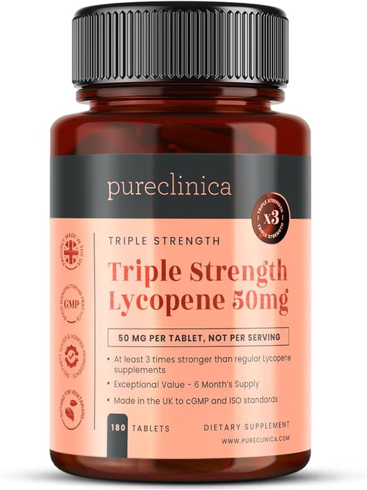 pureclinica Lycopene 50mg x 180 Tablets (6 Months Supply). 300% Strength of Regular Lycopene Tablets