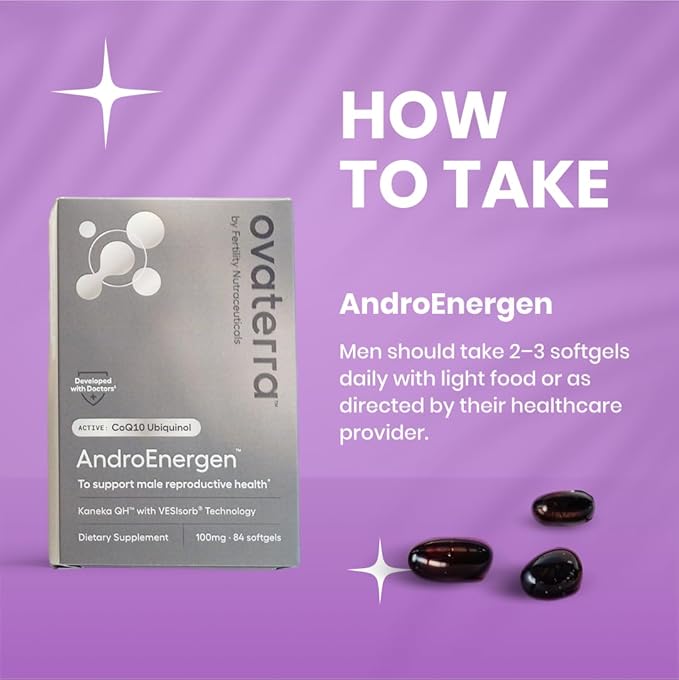 AndroEnergen Male Fertility Supplements, Ubiquinol 100mg CoQ10 Softgels to Support Men’s Reproductive & Sperm Health with Kaneka QH CoQ10 & VESIsorb® Absorption Technology (84 Softgels 28 Day Supply)