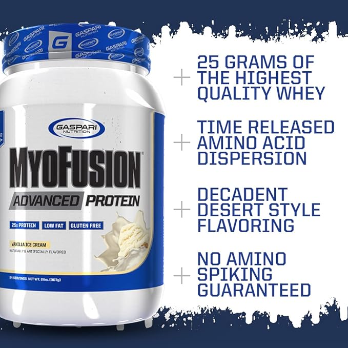 Gaspari Nutrition Myofusion Advanced Protein, Protein Blend with Whey Protein, Casein Protein and Isolate Protein, Low Fat and Gluten Free (Cookies and Cream, 4 Pound)