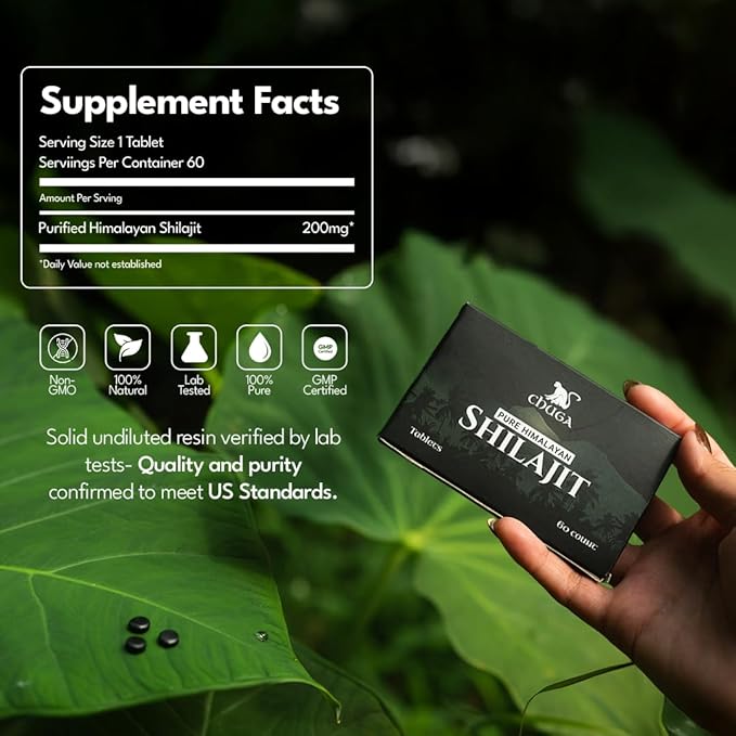 Chuga Pure Himalayan Shilajit Tablets for Men & Women | Organic Shilajit Harvested 16,000 Feet | Lab Tested in USA, 75+ Fulvic Acid, Grade A, Immune Booster, Shilajit Tablets, 60 Servings (1)