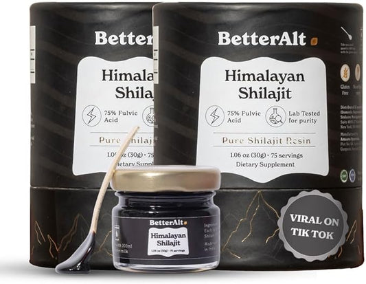 Pure Himalayan Shilajit Resin Pack of 2 High Potency Gold Grade 150 Servings for Energy Boost & Immune Support, 85+ Trace Minerals, 75%+ Fulvic Acid, with Lab Test Report,400 mg