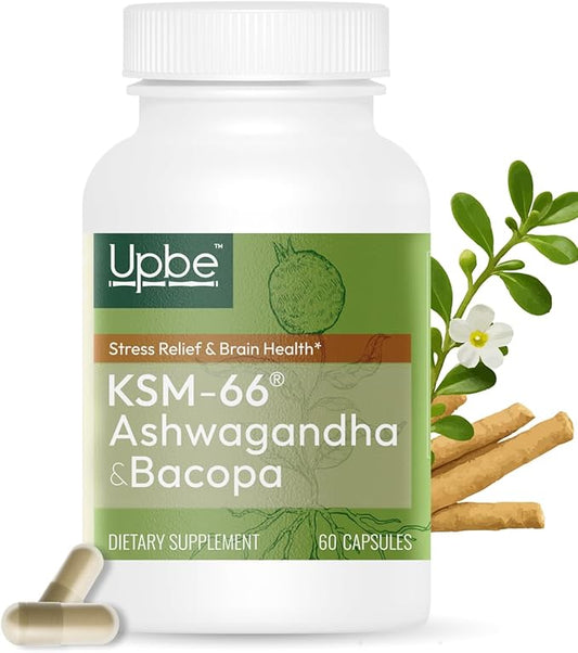 Ashwagandha Supplements for Women & Men - KSM-66® with Bacopa & Milk Thistle, 60 Vegan Capsules - Stress Relief, Mood, Cortisol Support, Extra Strength Ashwagandha Capsules