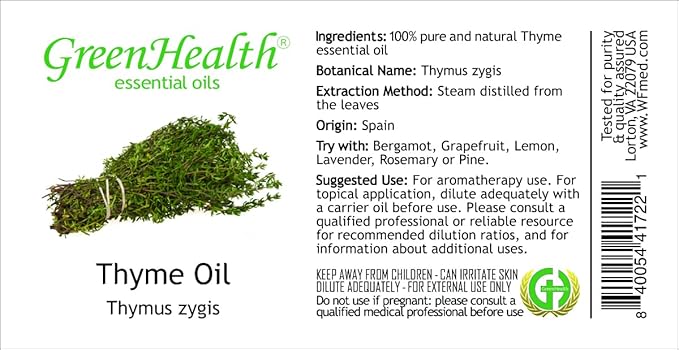 Thyme Essential Oil - 128 fl oz (1 Gallon) Plastic Bottle w/Cap - 100% Pure Essential Oil by GreenHealth