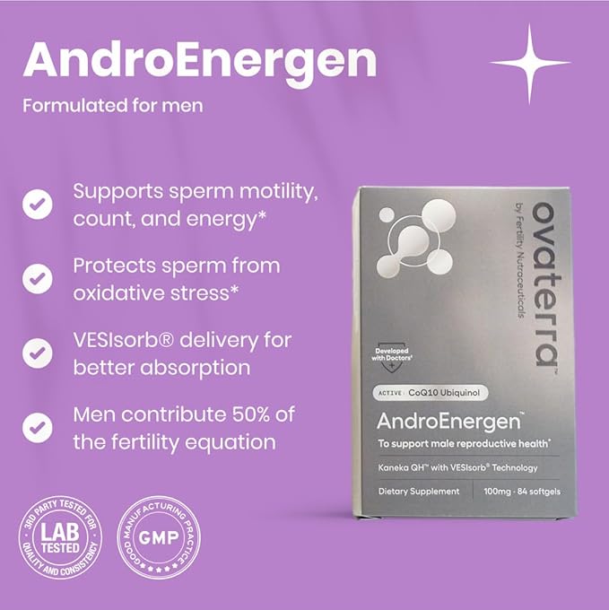 AndroEnergen Male Fertility Supplements, Ubiquinol 100mg CoQ10 Softgels to Support Men’s Reproductive & Sperm Health with Kaneka QH CoQ10 & VESIsorb® Absorption Technology (84 Softgels 28 Day Supply)