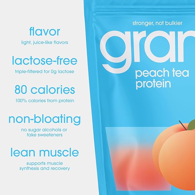 GRAMMS Clear Protein Powder, Peach Tea | 20g Protein Grass-Fed Whey Isolate, Zero Sugar, Zero Lactose, Non-Bloating, Non-GMO, Protein for Women & Men (18 Servings)