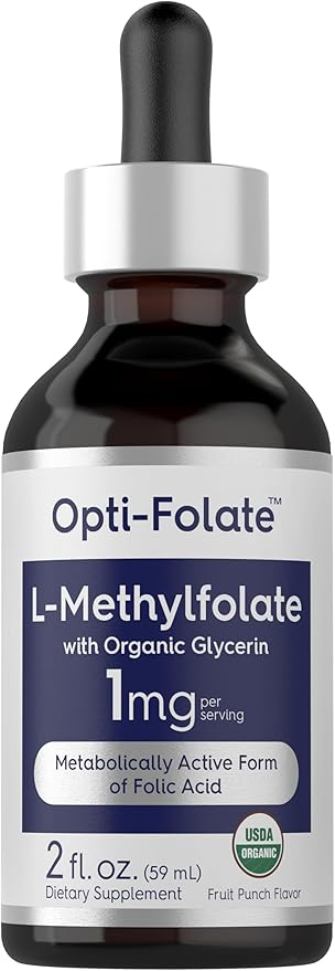 Carlyle L-Methylfolate Drops 1mg | 2 Fl Oz | with Organic Glycerin | Liquid Sublingual Supplement | Fruit Punch Flavor | Vegetarian, Non-GMO
