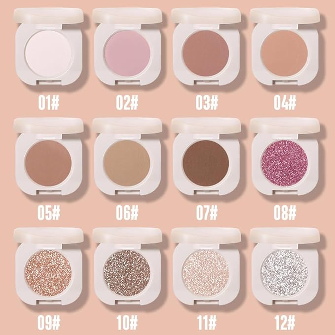 2Pcs Glitter Shimmer Sparkle Eyeshadow Palette Makeup For Women, Light Brown & Silver Glitter Shimmer Metallic Holographic Multichrome Cream Iridescent Single Monochrome Eye Shadow Makeup