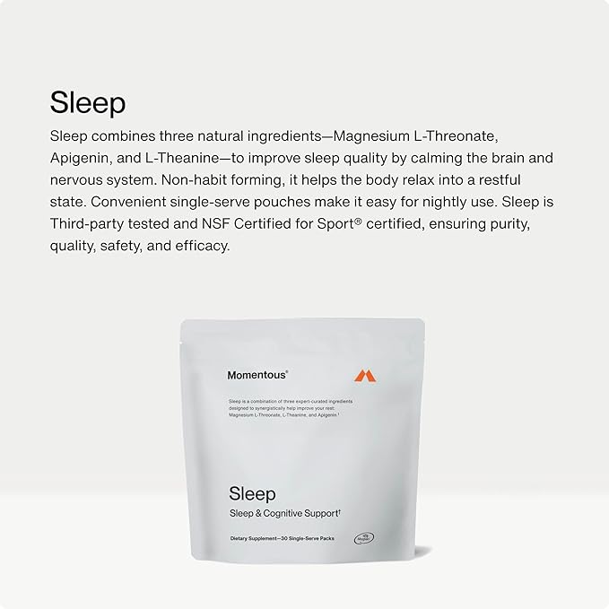Momentous Sleep Pack - Magnesium Glycinate, Magnesium L-Threonate, and Apigenin - NSF Certified for Sport - 30 Servings