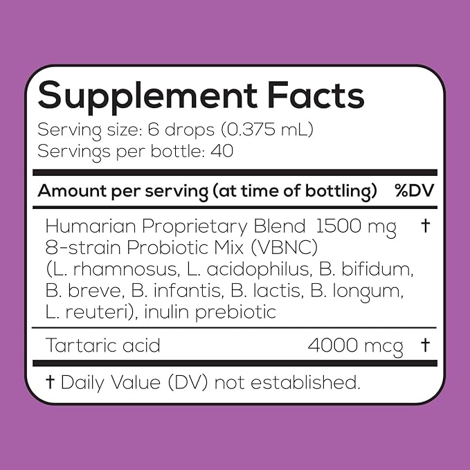 Probonix Humarian Liquid Probiotic for Baby 0-12 Months - 8-Strain Infant Probiotic Drops - 45 Billion CFUs - 40-Day Supply - Tasty Grape Flavor