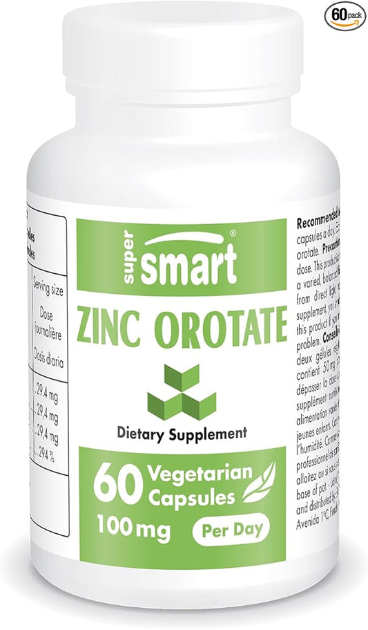 SuperSmart - Zinc Orotate Supplement 100mg per Day (High Absorption) - Enhanced Form | Non-GMO & Gluten Free - 60 Vegetarian Capsules