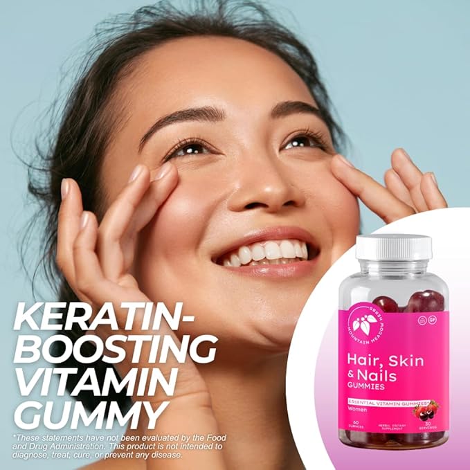 Mountain Meadow Herbs Hair, Skin and Nails Gummies - Essential Daily Support for Lush Hair, Strong Nails, and Radiant Skin with Biotin-Infused Gummies (60 ct)