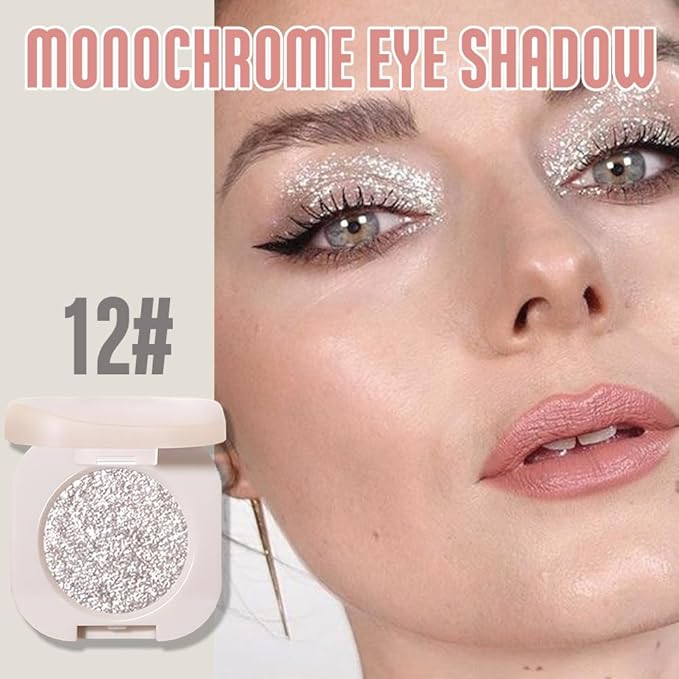 2Pcs Glitter Shimmer Sparkle Eyeshadow Palette Makeup For Women, Light Brown & Silver Glitter Shimmer Metallic Holographic Multichrome Cream Iridescent Single Monochrome Eye Shadow Makeup